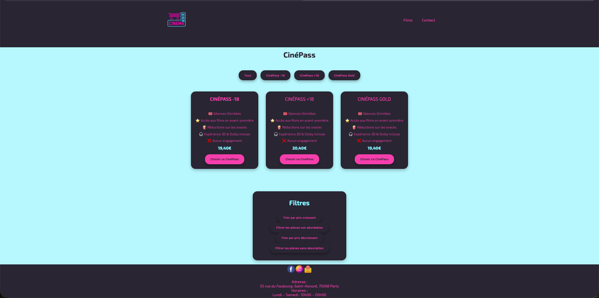 Site Cinéma — Filtres